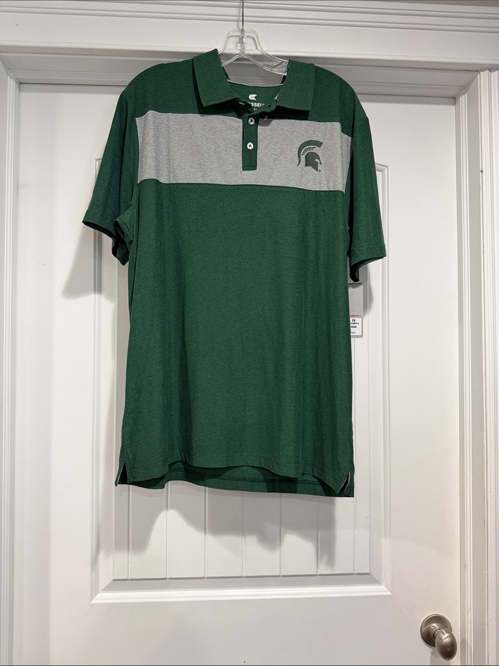 Colosseum Michigan State Spartans Polo Shirt Mens Green Grey Colorblock MSU Sz L
